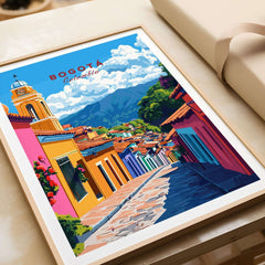 Bogota Wall Art featuring a colorful cityscape of Bogota, Colombia, perfect for home decor.