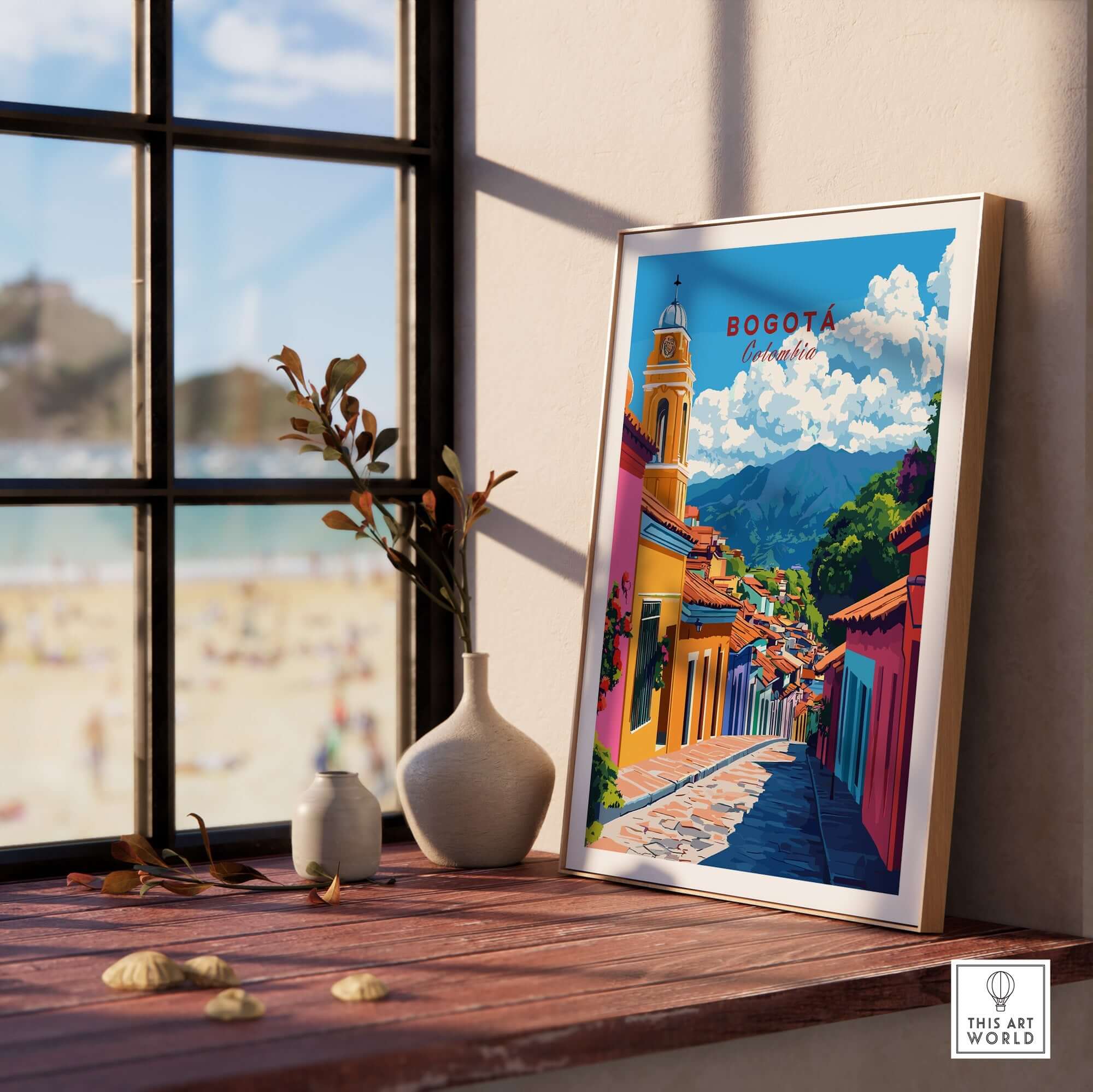 Bogota Wall Art framed poster showcasing a vibrant cityscape view, enhancing home decor with cultural flair.