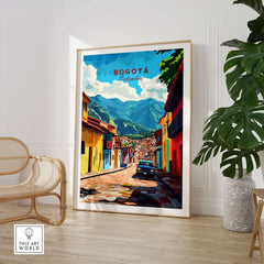 Bogota Wall Art Poster showcasing a vibrant cityscape of Colombia, perfect for urban-inspired home decor.