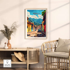 Bogota Wall Art Poster showcasing a vibrant city scene, enhancing home decor with urban inspiration.