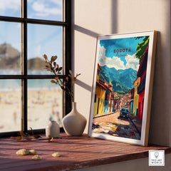 Bogota Wall Art Poster showcasing a vibrant city view and mountains, perfect for urban home decor.