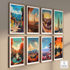 Bogota Wall Art Poster and city travel prints displayed in a stylish gallery wall arrangement.