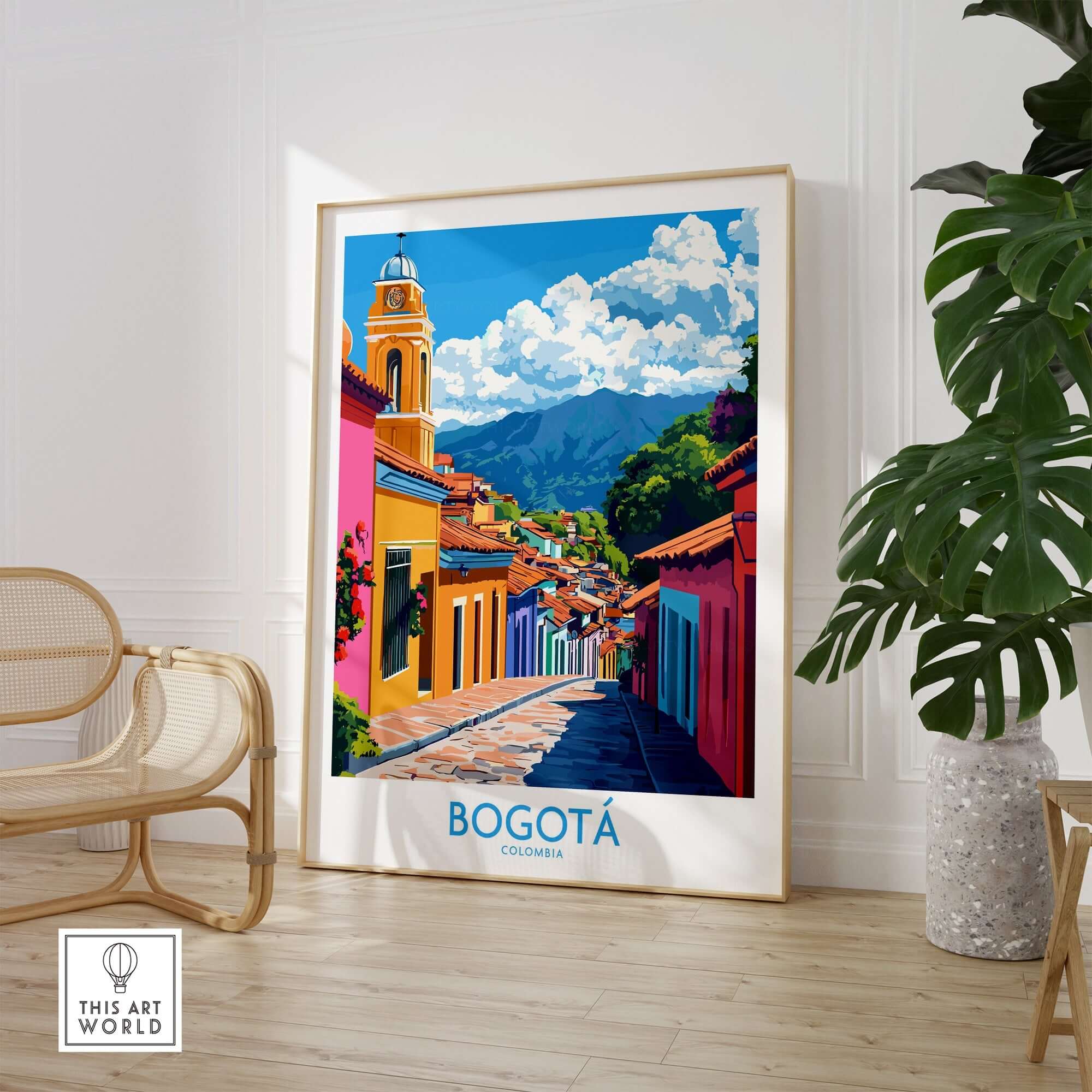 Bogota Wall Art Print featuring vibrant colors and intricate details showcasing the streets of Colombia.