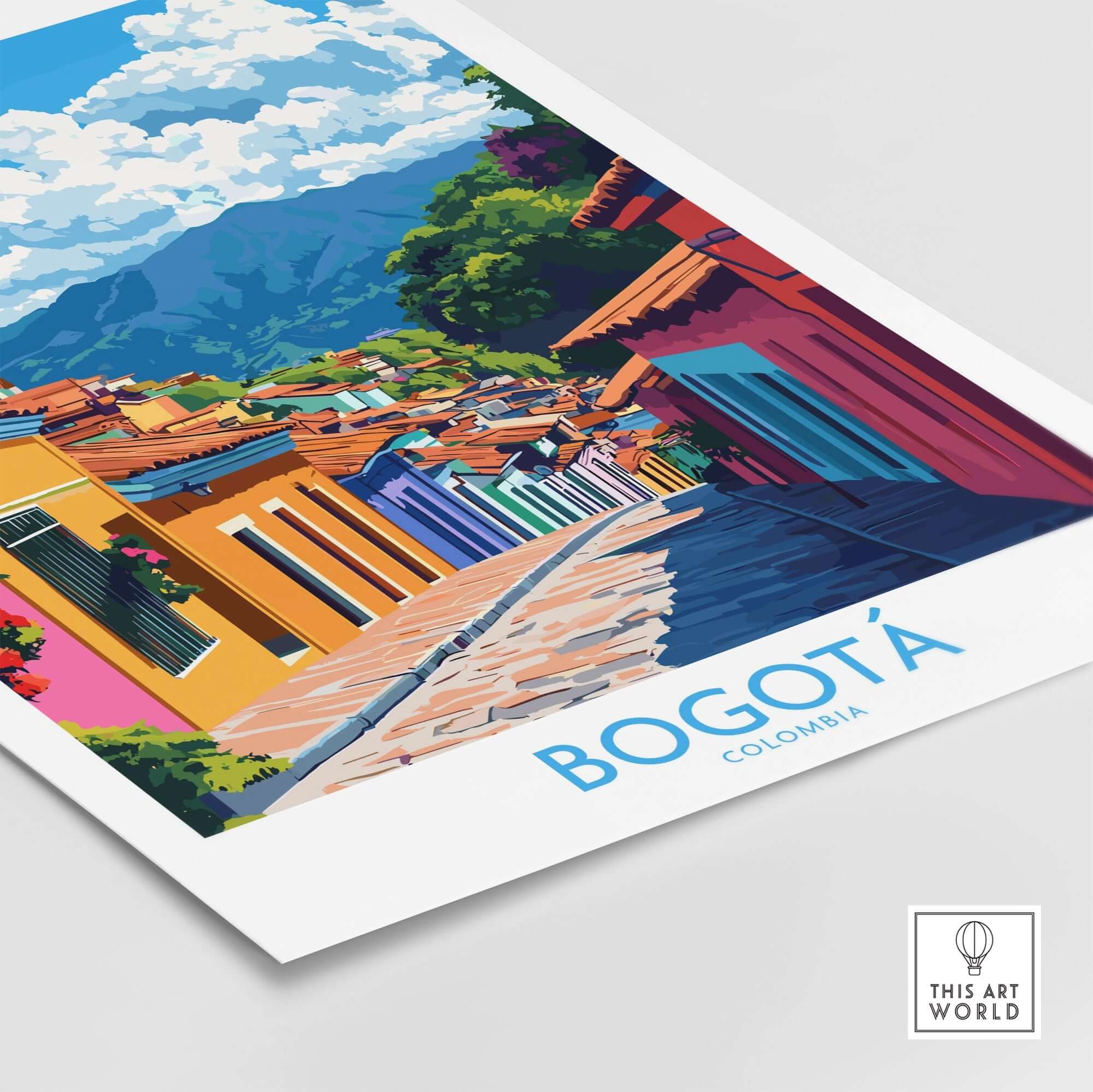 Bogota Wall Art Print showcasing vibrant streets and colorful buildings of Colombia.