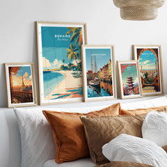 Bonaire Caribbean Serene Beach Poster - Relaxing Island Wall Art displayed in a cozy living room setting.