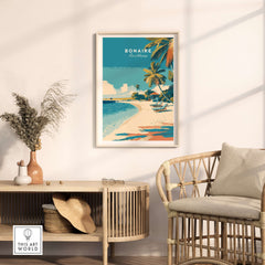 Bonaire Caribbean Serene Beach Poster - Relaxing Island Wall Art displayed in a cozy living room setting.