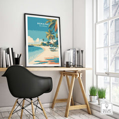 Bonaire Caribbean Serene Beach Poster - Relaxing Island Wall Art displayed in a stylish home office setting.