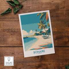 Bonaire Coastal Beach Print - Tropical Paradise Decor showcasing a serene beach with detailed palm trees.
