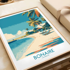 Bonaire Coastal Beach Print - Tropical Paradise Decor showcasing a vibrant coastal scene with palm trees and beach.