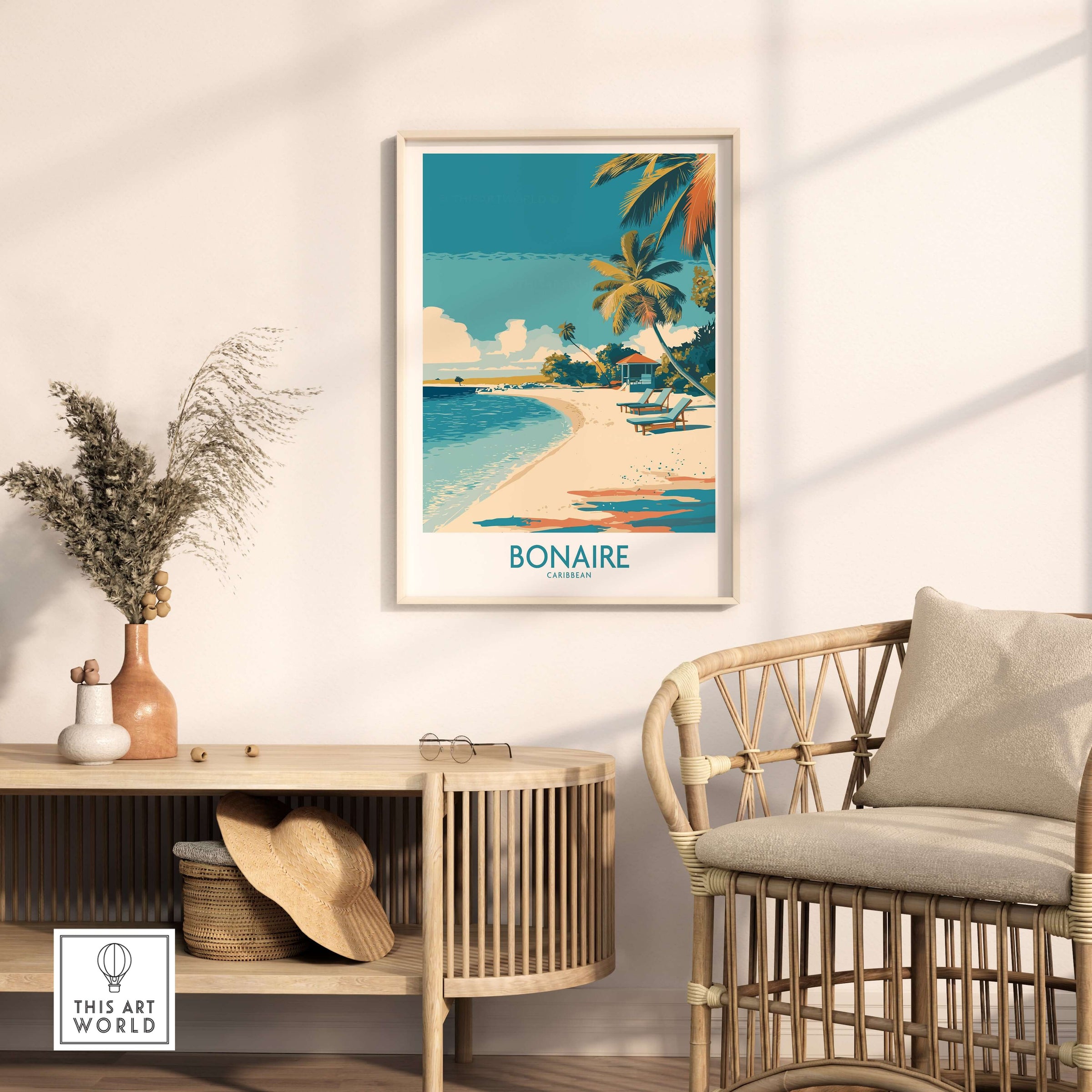 Bonaire Coastal Beach Print - Tropical Paradise Decor in a modern coastal living space.
