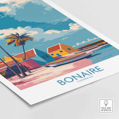 Bonaire Island Life Wall Art - Caribbean Coastal Scene Decor featuring vibrant colors and palm trees.