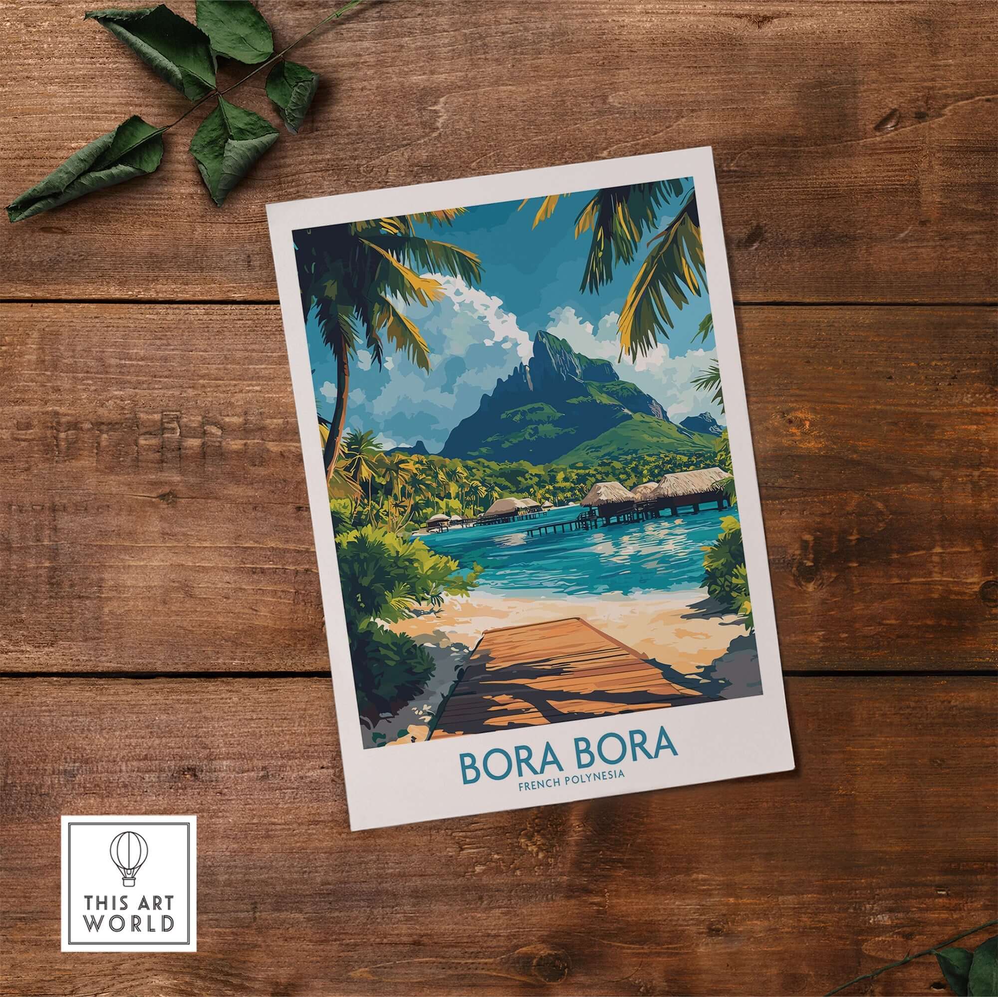 Bora Bora Travel Poster showcasing stunning scenery and vibrant colors of Bora Bora, perfect for wall art decor.