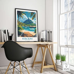 Bora Bora Travel Poster showcased in a stylish room with natural light and modern furniture.