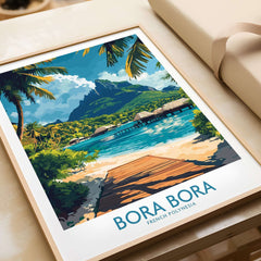 Bora Bora Travel Poster featuring tropical scenery and vibrant colors, perfect for home decor and wanderlust inspiration.