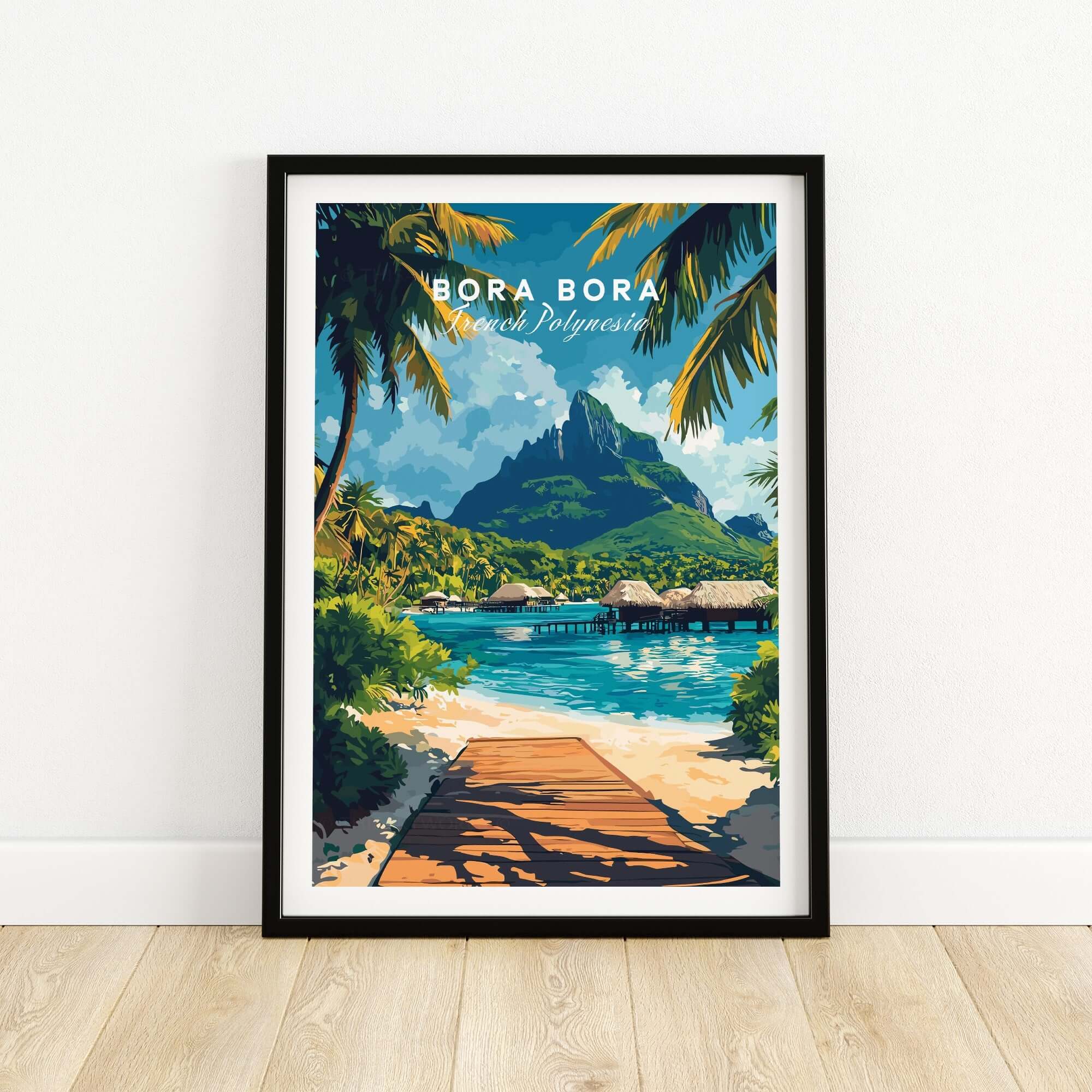 Bora Bora Travel Print showcasing tropical landscapes and vivid colors, perfect for travel lovers.