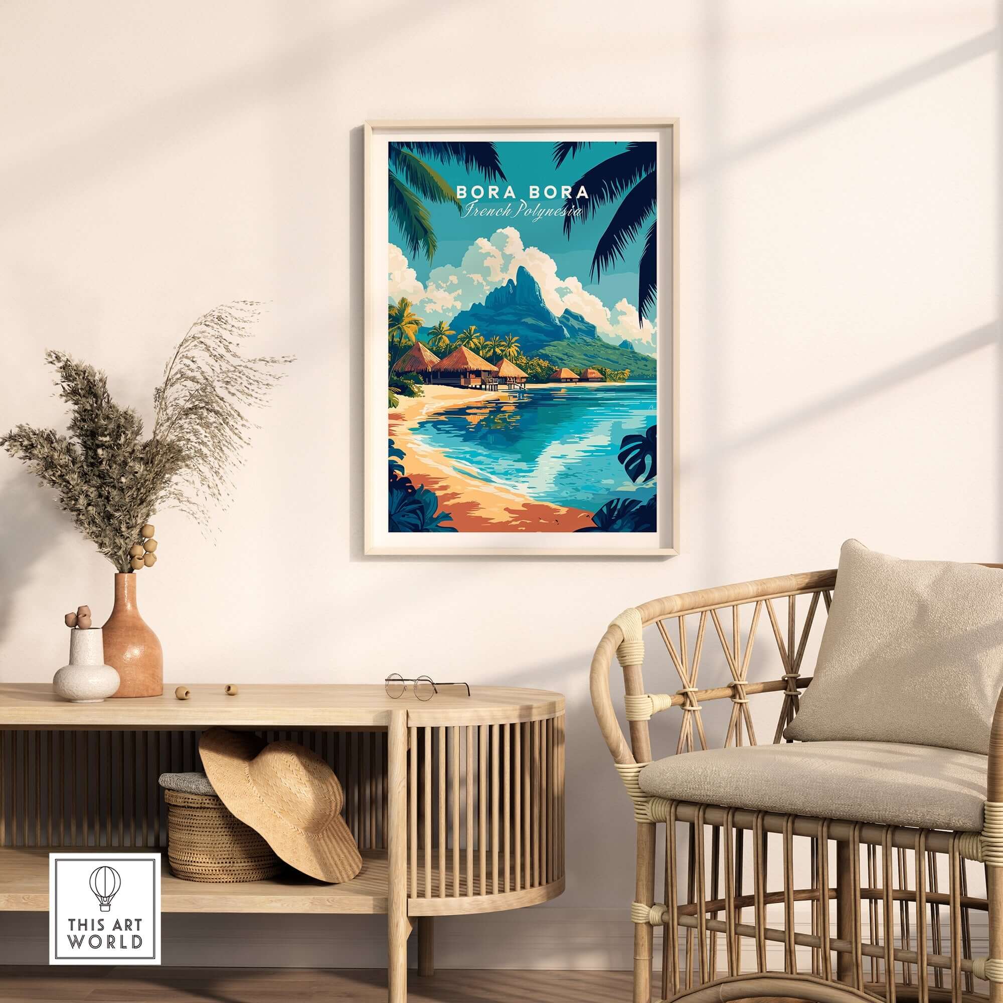 Bora Bora Wall Art featuring vibrant tropical scenery and serene beach imagery for home decor.