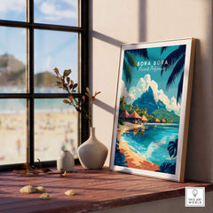 Bora Bora Wall Art depicting serene beach scene with palm trees and clear waters in stylish frame.