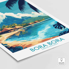 Bora Bora Wall Art Print showcasing vibrant beach scene in French Polynesia with lush greenery and clear waters.