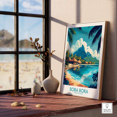 Bora Bora Wall Art Print featuring vibrant colors and serene beach scenery, ideal for home decoration.