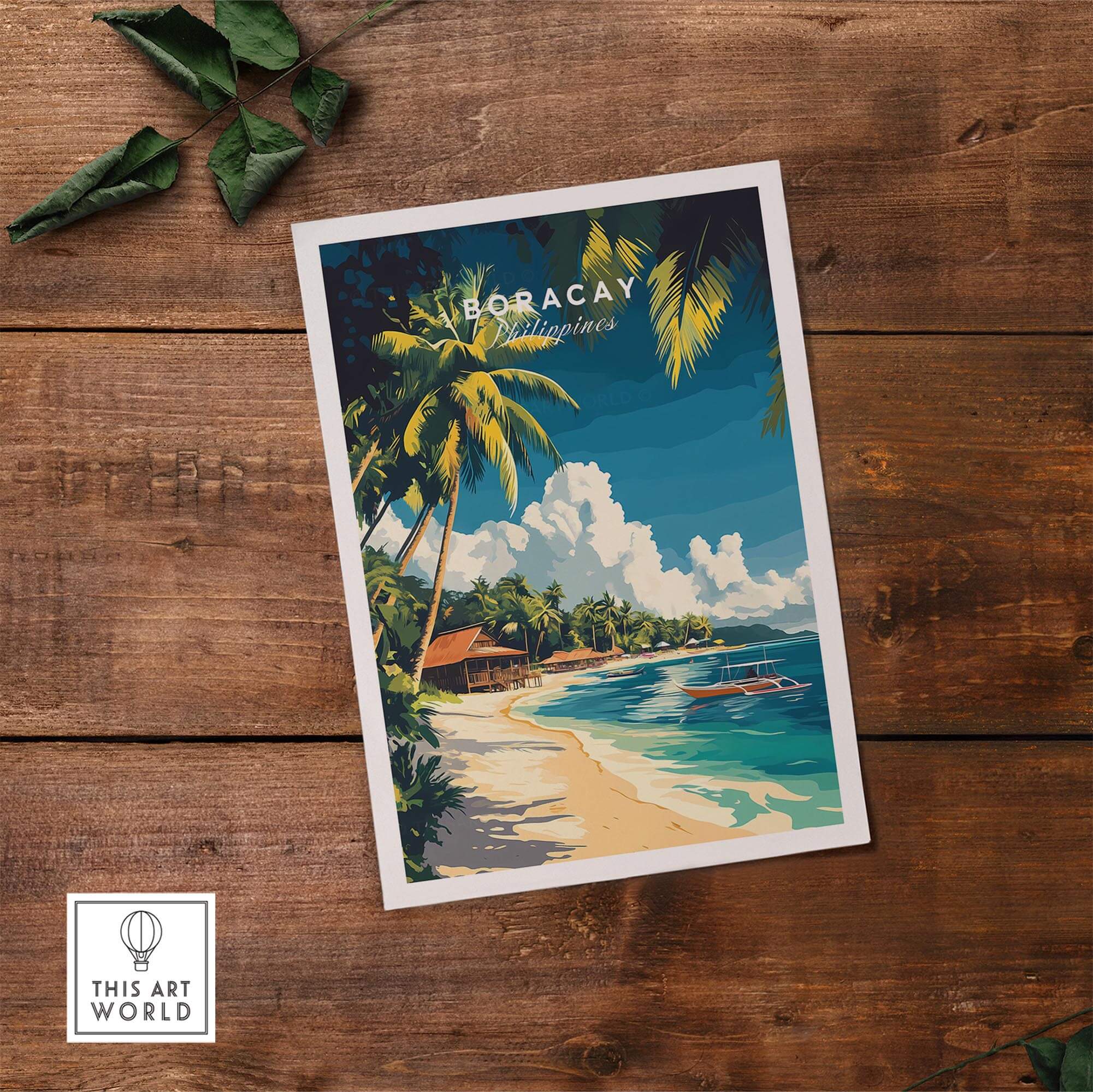 Boracay Philippines Travel Print showcasing pristine beaches and tropical scenery in vibrant colors.