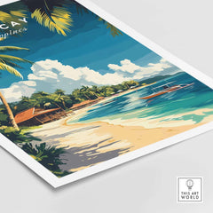Boracay Philippines Travel Print featuring white sandy beaches and crystal clear waters, tropical landscape wall art.