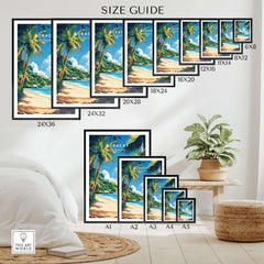 Boracay Philippines Wall Art size guide showcasing various frame sizes and vibrant artwork options.