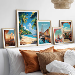 Boracay Philippines Wall Art featuring vibrant travel posters against a stylish home decor backdrop.