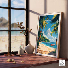 Boracay Philippines Wall Art featuring vibrant beach scene poster framed near window.