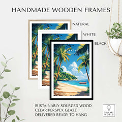 Boracay Philippines Wall Art showcased in handmade wooden frames, available in natural, white, and black finishes.