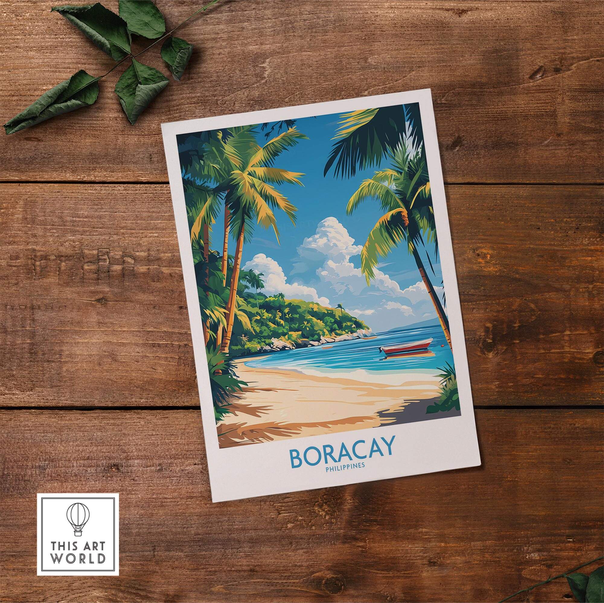 Boracay Philippines Wall Art Print featuring White Beach and palm trees, perfect for home decor.