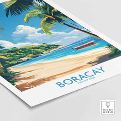 Boracay Philippines Wall Art Print featuring a vibrant beach scene with palm trees and clear waters.