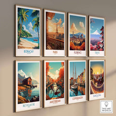 Boracay Philippines Wall Art Print featuring a tropical beach scene among other iconic city prints.
