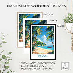 Boracay Philippines Wall Art Print featuring handmade wooden frames in natural, white, and black options.