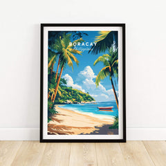 Boracay Philippines Wall Art featuring tropical beach scene with palms and clear blue water