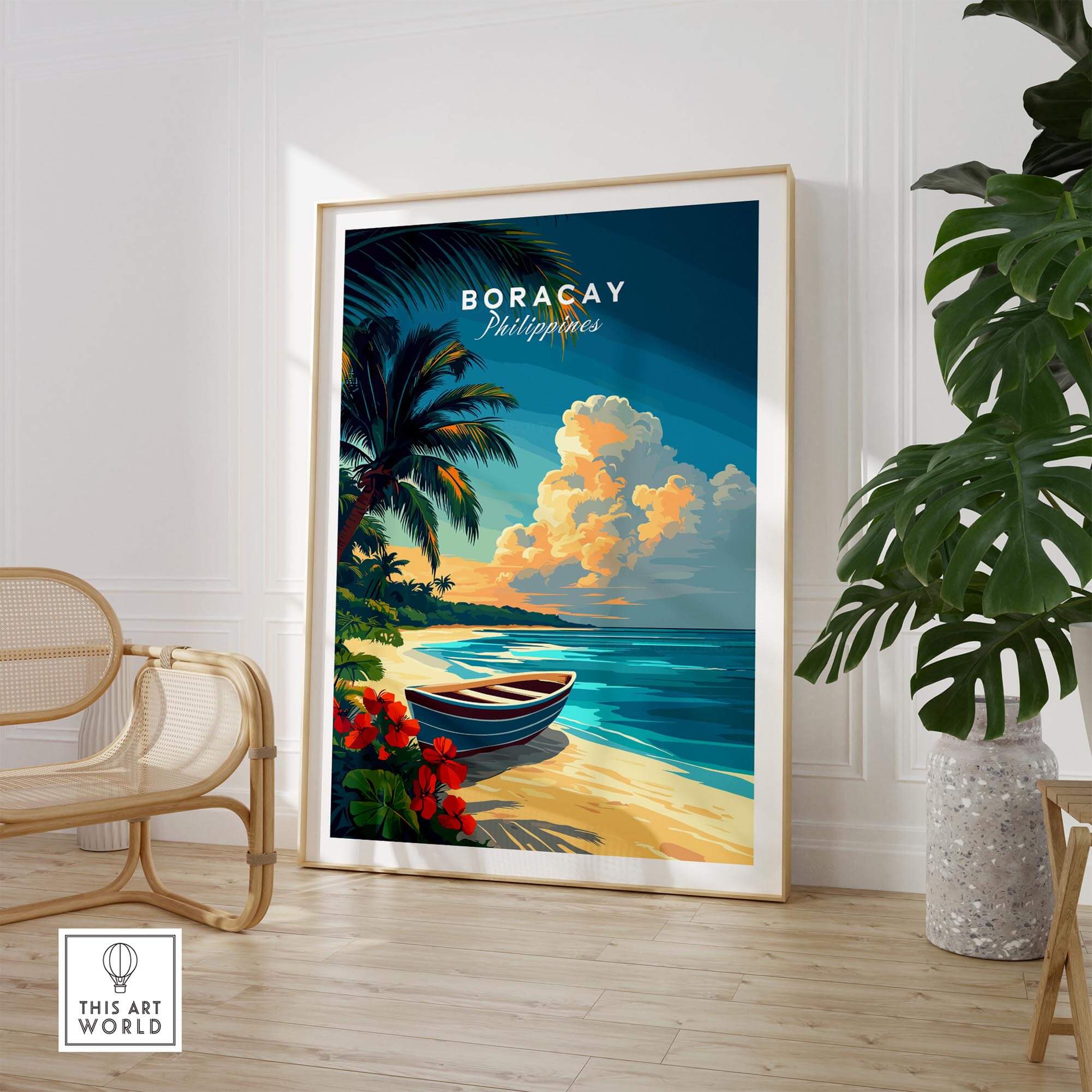 Boracay Print colorful wall art featuring Boracay Island's beaches and tropical scenery.