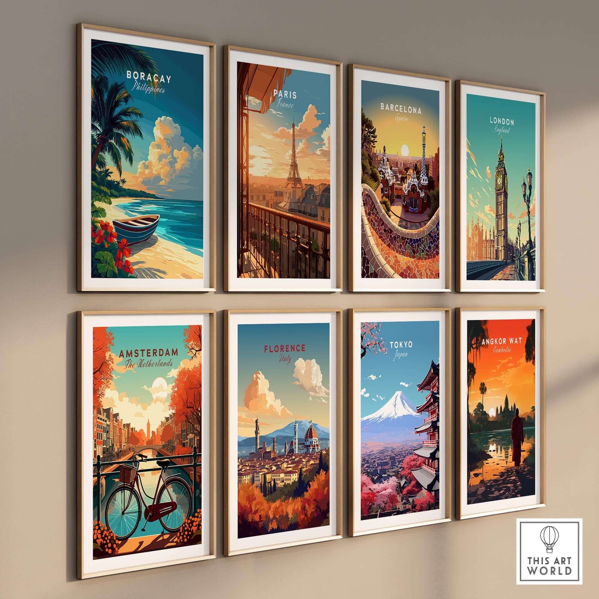Boracay Print and other city-themed wall art featuring vibrant travel destinations and stunning landscapes.