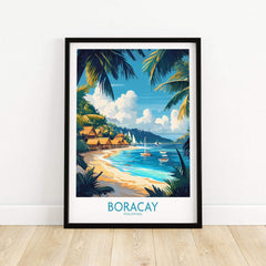 Boracay Print Philippines featuring a tropical beach landscape with iconic boats and palm trees.