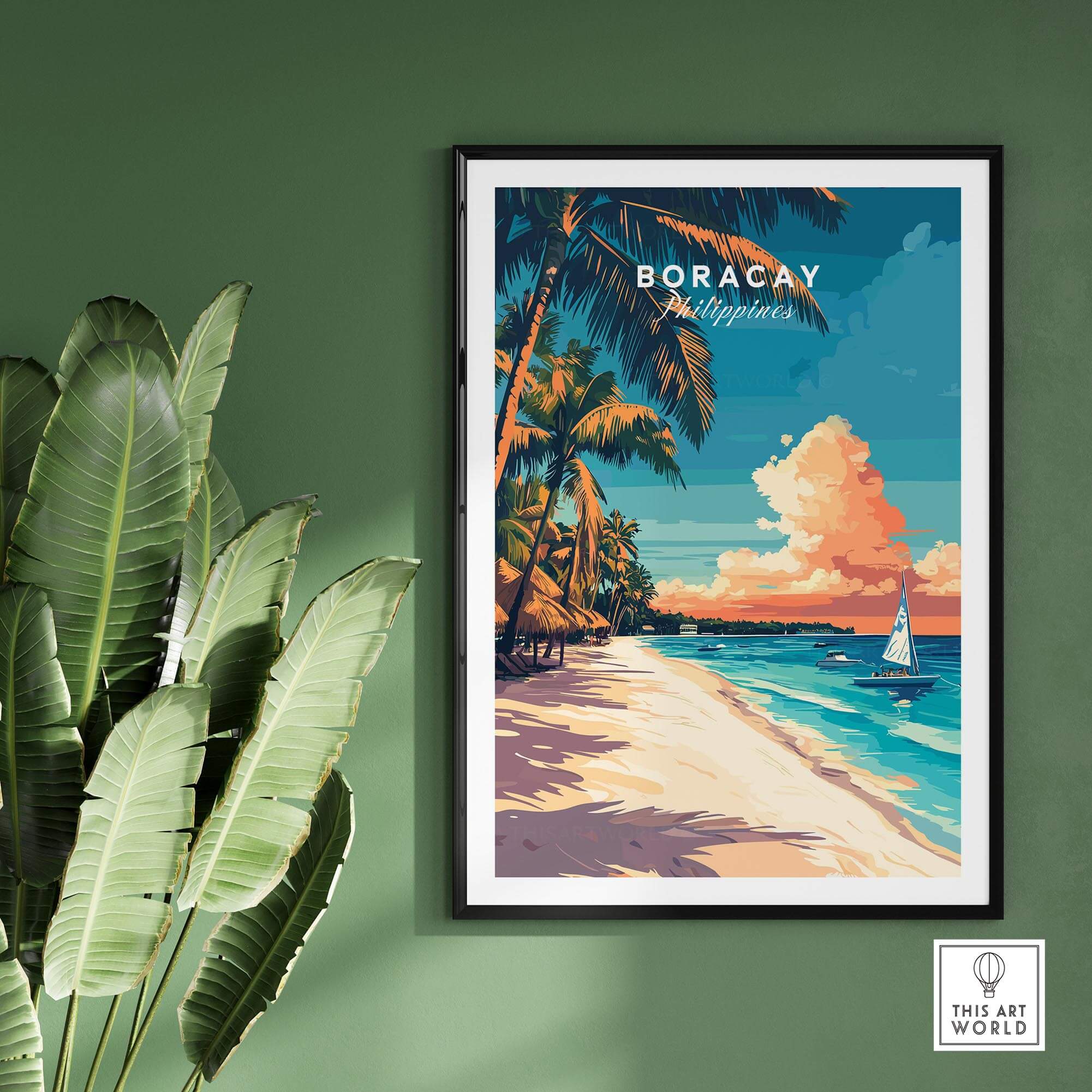 Boracay Travel Print featuring a serene beach scene and vibrant colors, perfect for travel enthusiasts.