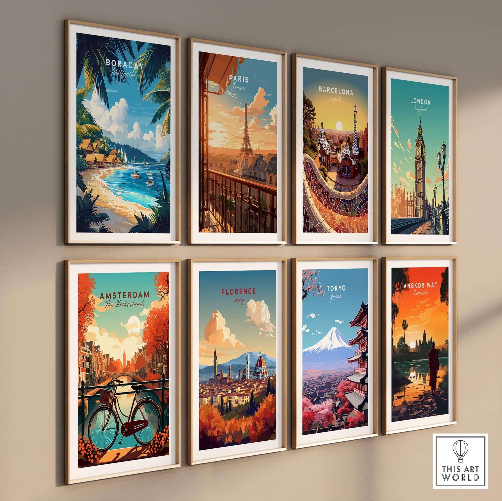 Beautiful Boracay Wall Art posters showcasing tropical landscapes and iconic landmarks from around the world.