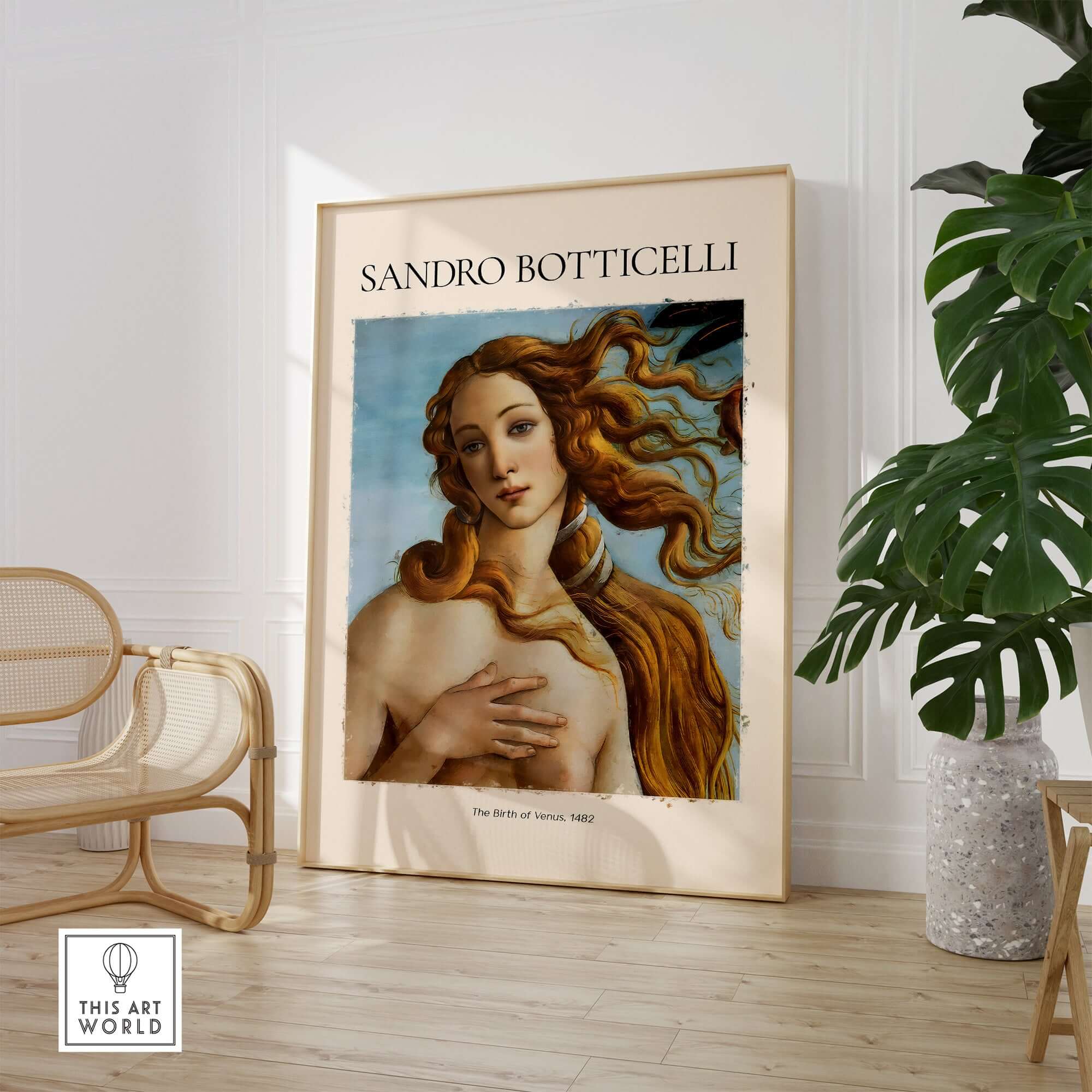 Botticelli Birth of Venus Face Detail Art Print Renaissance Iconic Poster Wall Art featuring Venus's serene expression.