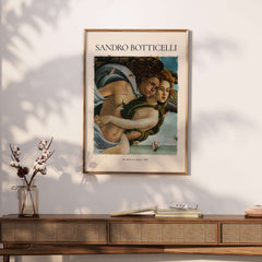 Botticelli Birth of Venus Detail Zephyr Aura Art Print Renaissance Mythology Poster displayed on a wall.