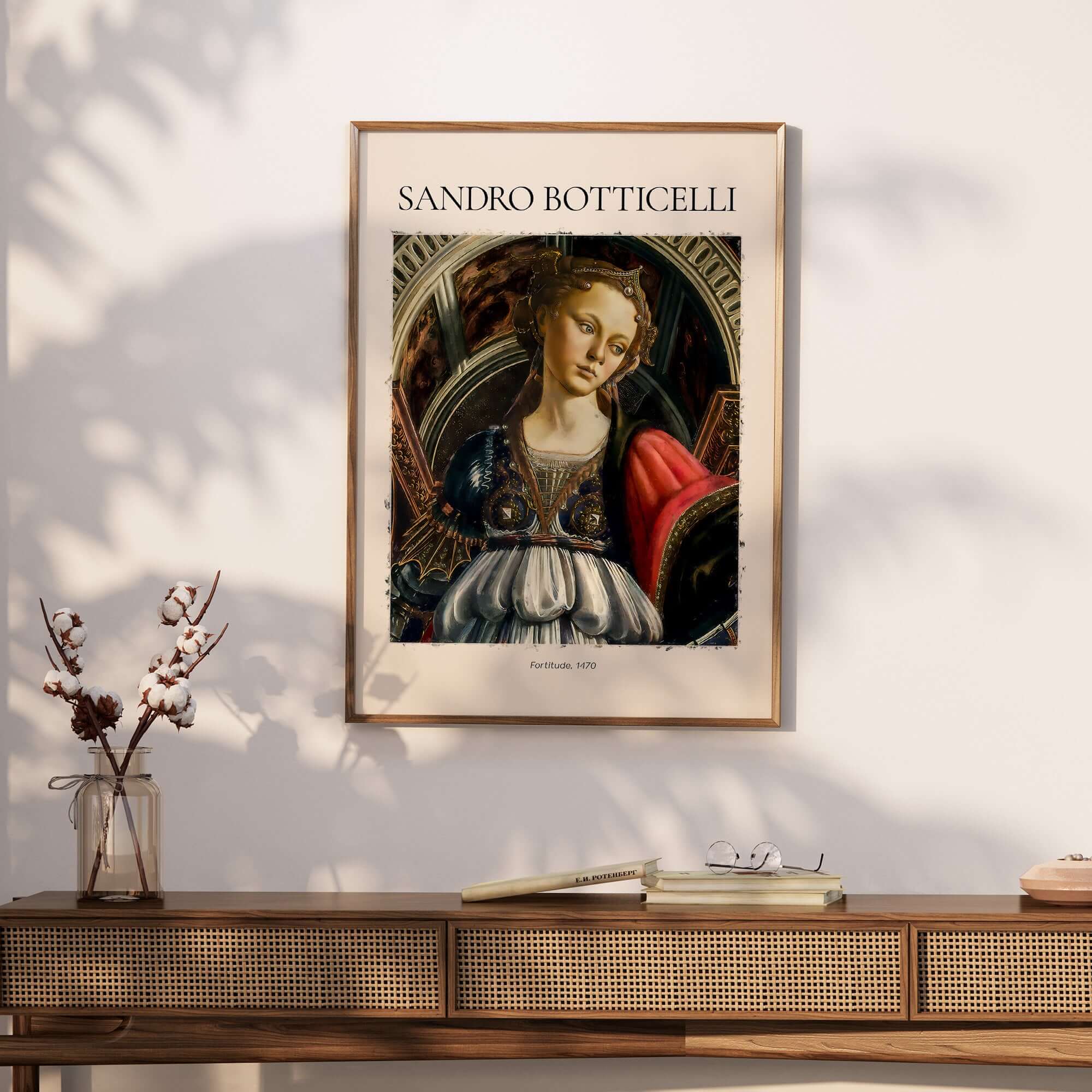Botticelli Fortitude 1470 Allegory Virtue Art Print Renaissance Poster Wall Decor displayed on a stylish wall.