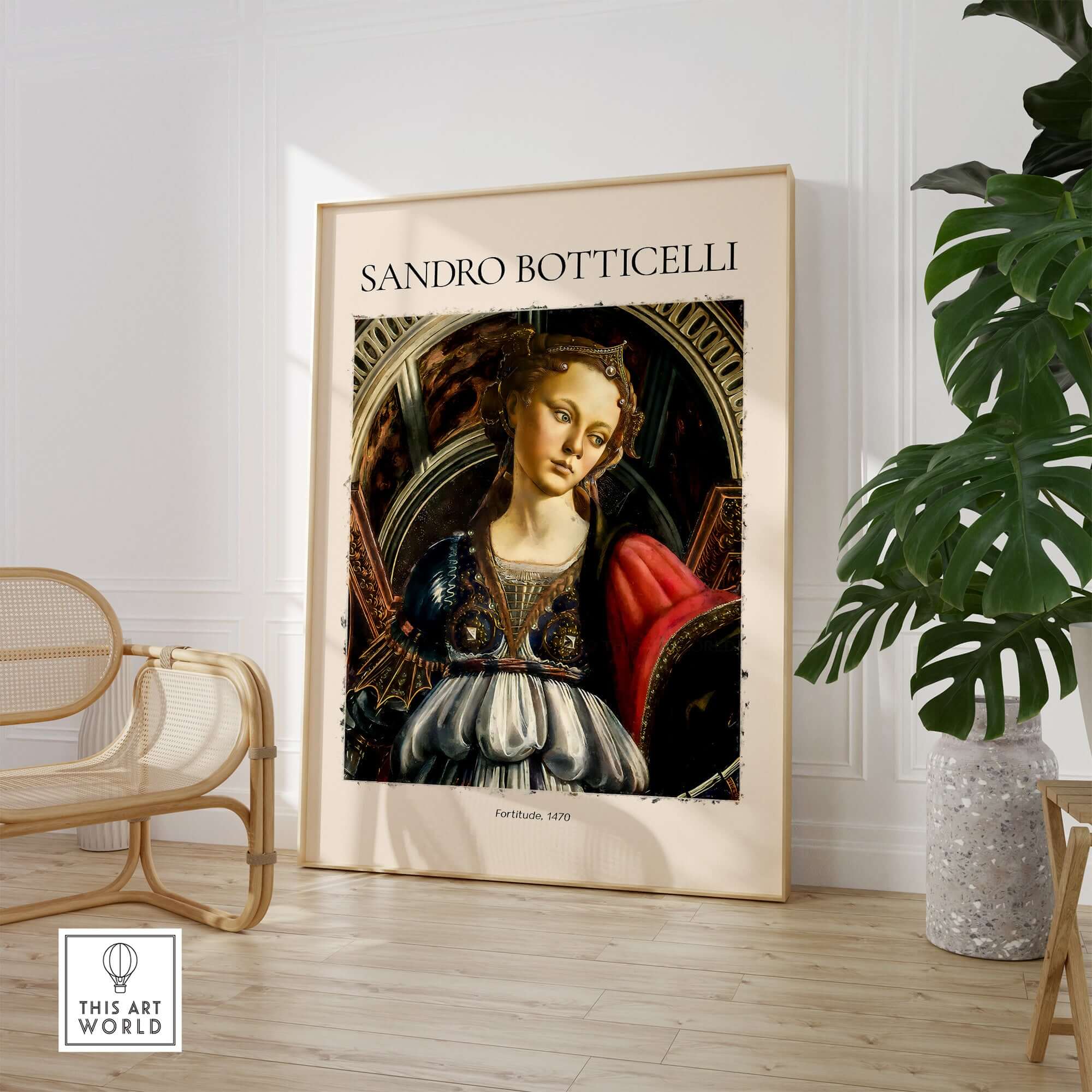 Botticelli Fortitude 1470 Allegory Virtue Art Print Renaissance Poster Wall Decor displayed in a stylish interior.