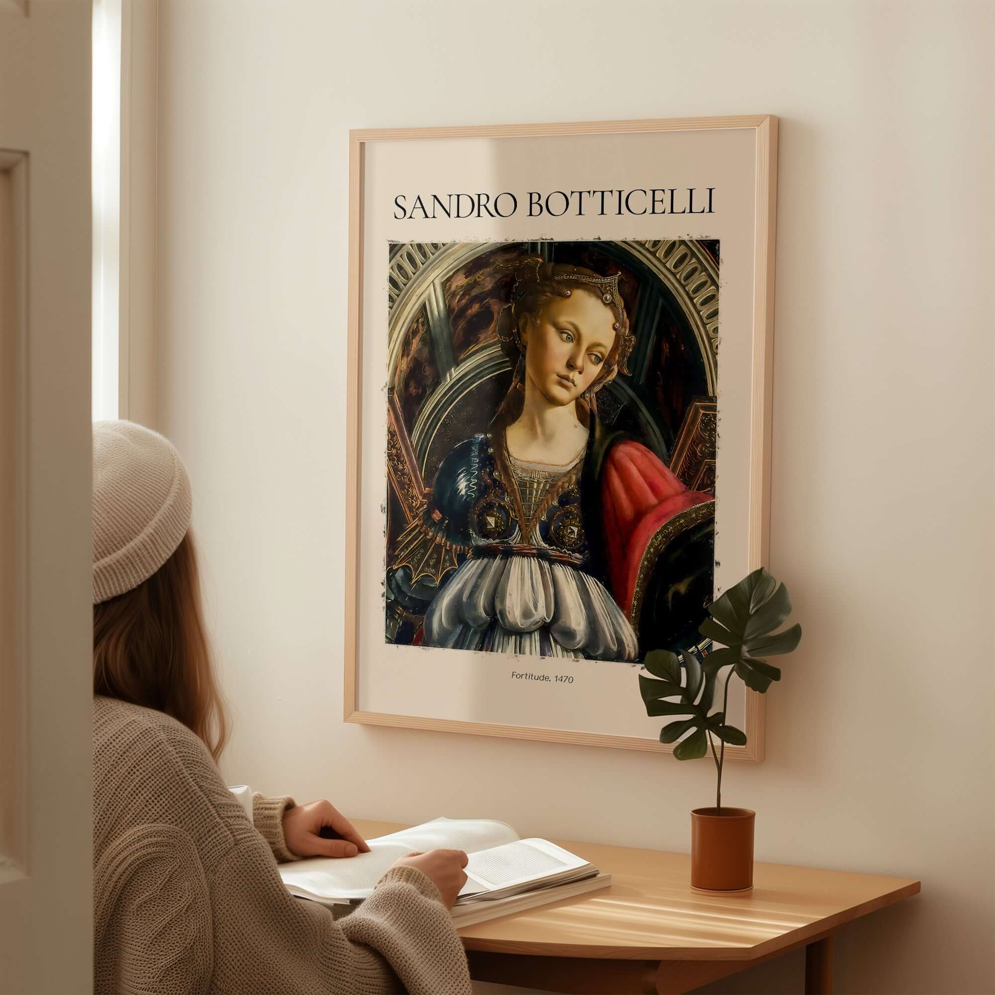 Botticelli Fortitude 1470 Allegory Virtue Art Print Renaissance Poster Wall Decor displayed on a wall.