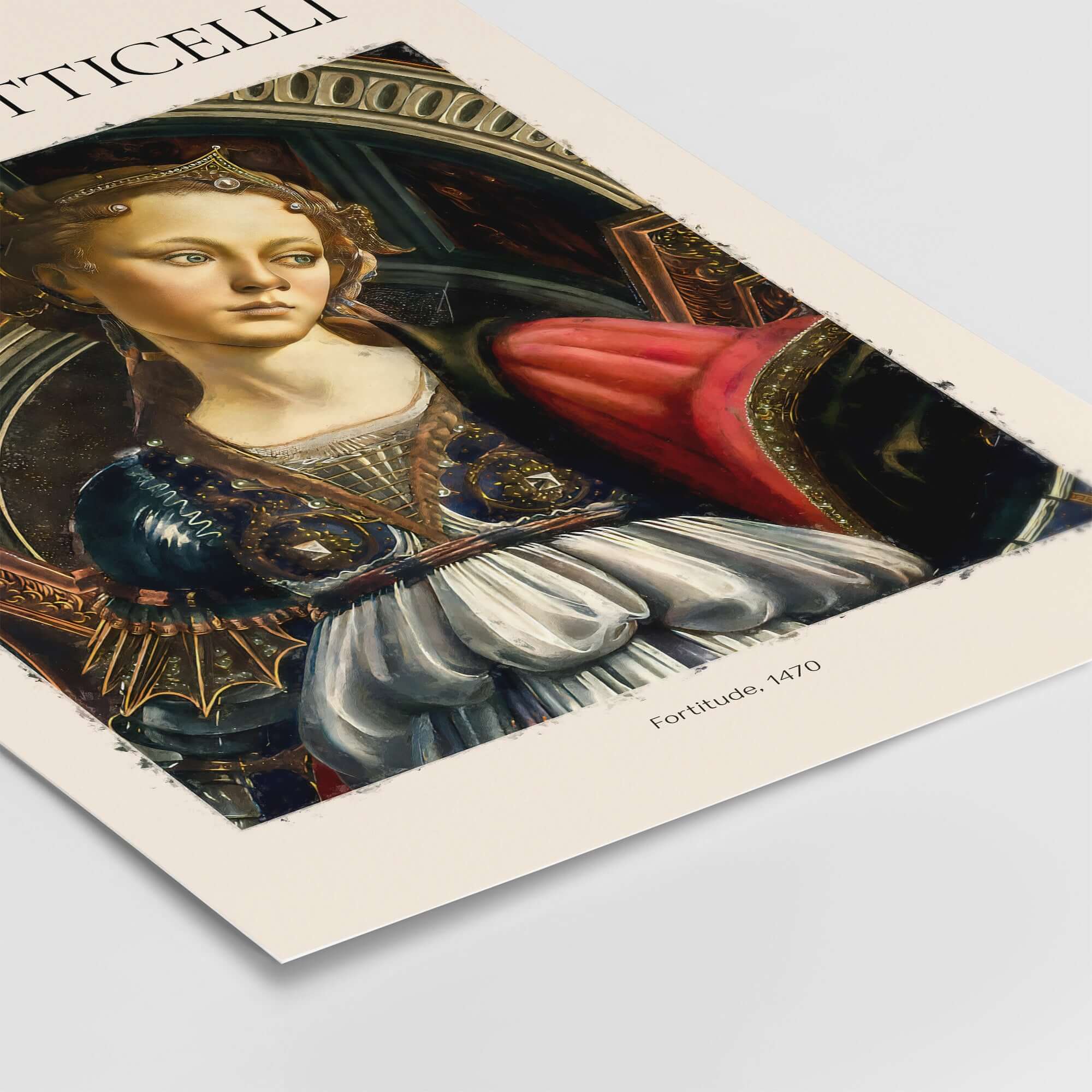 Botticelli Fortitude 1470 Allegory Virtue Art Print Renaissance Poster Wall Decor featuring a young woman in armor.