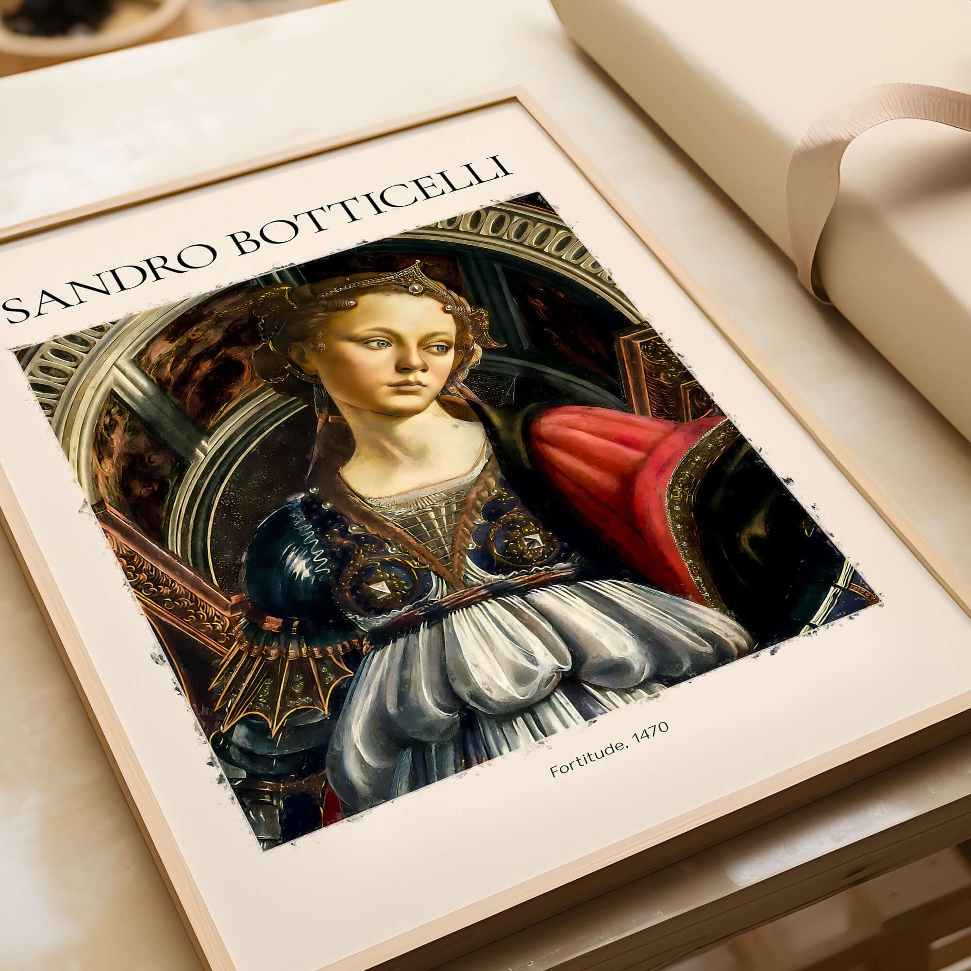 Botticelli Fortitude 1470 Allegory Virtue Art Print Renaissance Poster Wall Decor displayed in a stylish frame.