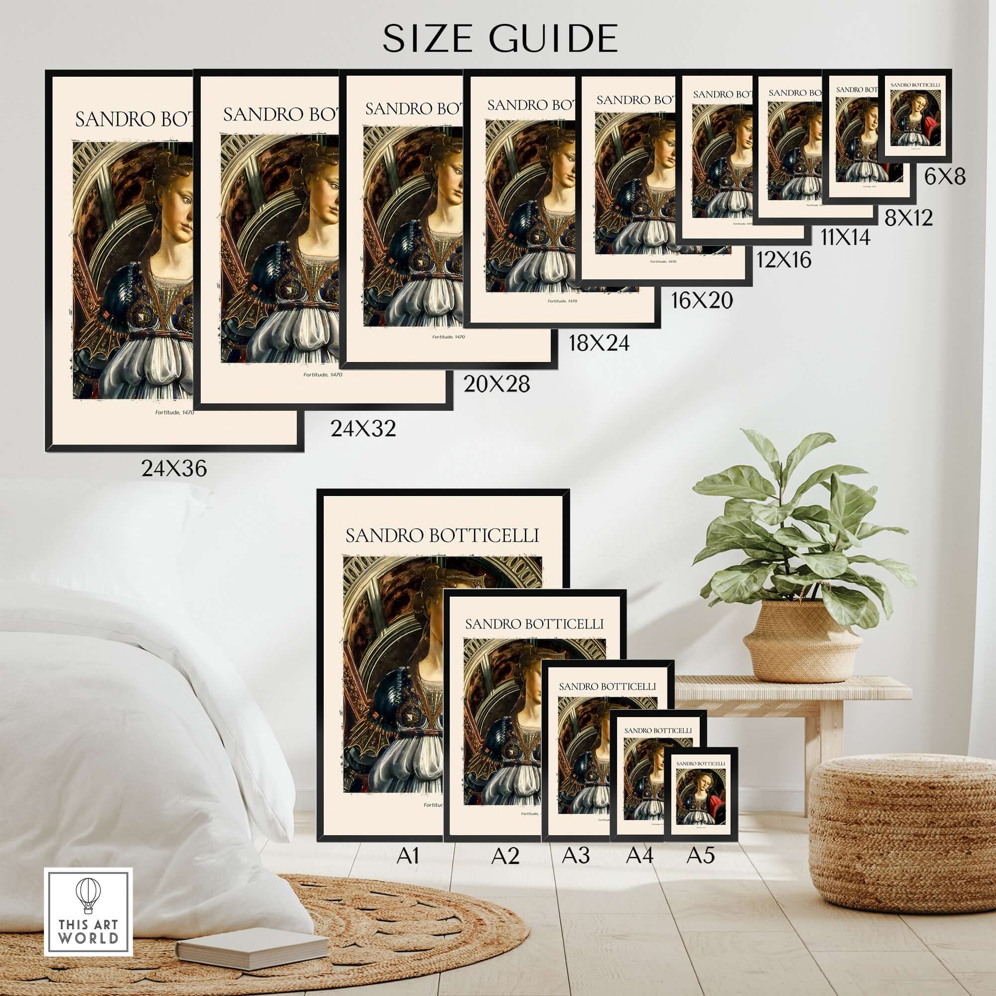 Botticelli Fortitude 1470 Allegory Virtue Art Print Renaissance Poster Wall Decor size guide wall display