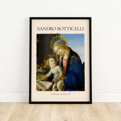 Botticelli Madonna of the Book Art Print Virgin Mary Child Religious Poster Wall Art framed print showcasing Mary and Christ.