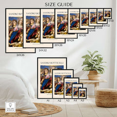 Botticelli Madonna of the Pomegranate Art Print Religious Virgin Mary Child Poster Angels Size Guide with different frame sizes