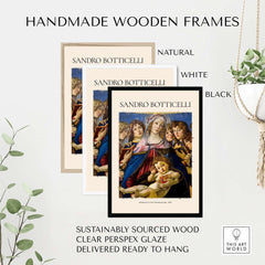 Handmade wooden frames for Botticelli Madonna of the Pomegranate Art Print Religious Virgin Mary Child Poster Angels.